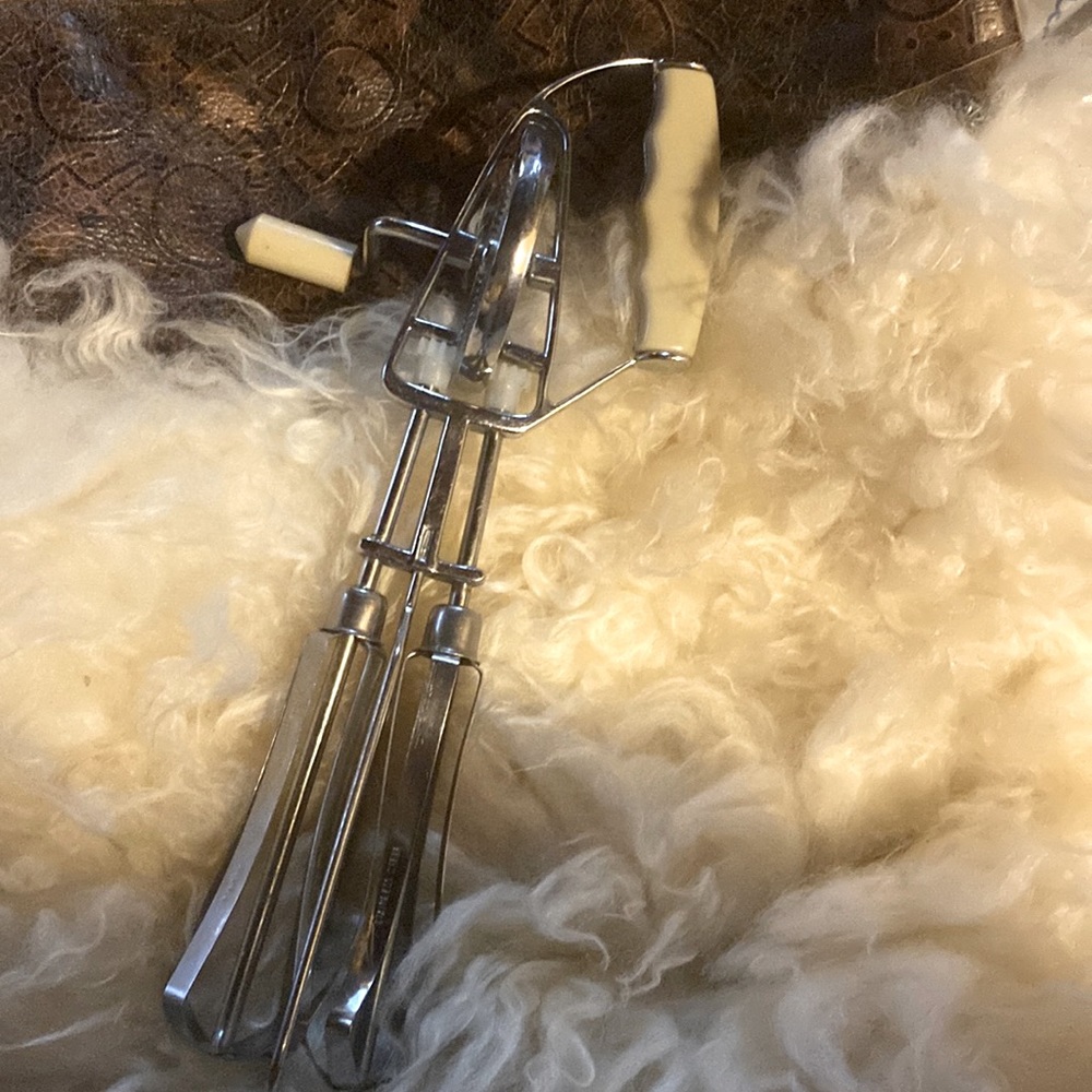 1950’s Vintage Hand Mixer - Stainless Steel cream handle on side